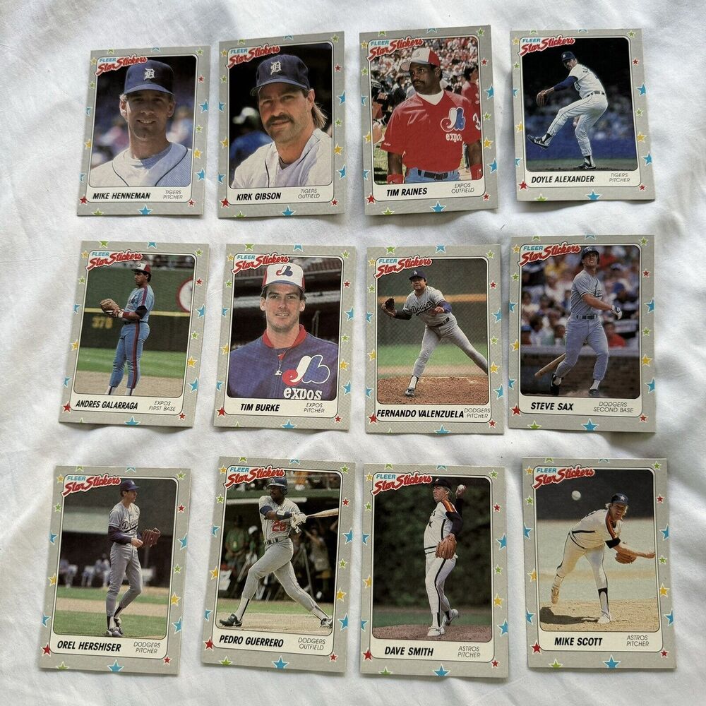 1988 Fleer Star Stickers Baseball 12 Card Lot NM Valenzuela Hershizer Raines